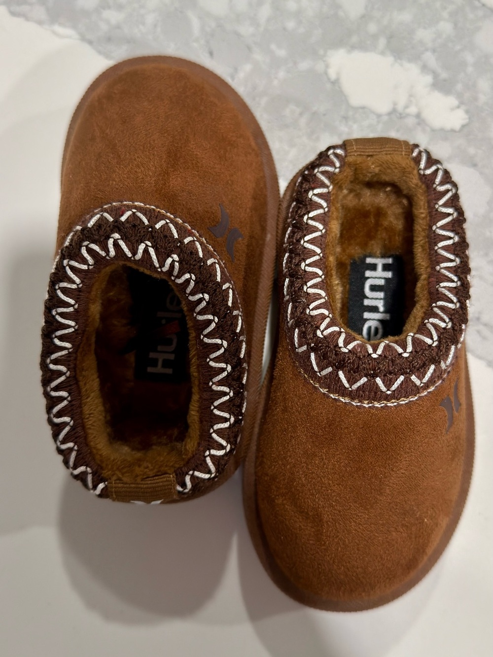 Hurley Toddler Modi-T Brown Faux Fur Lined Slip-On Slippers Size 5